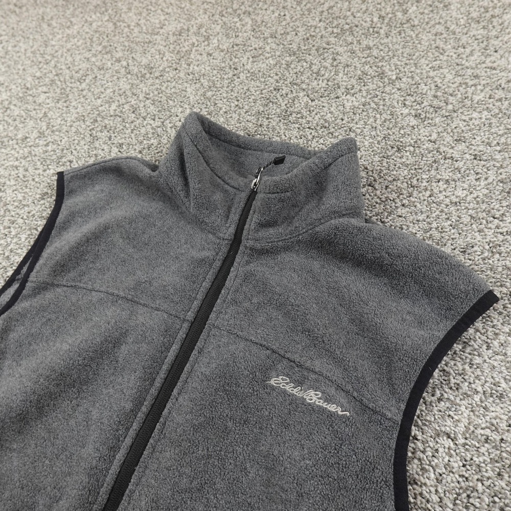 Eddie Bauer Vest Mens L Gray Full Zip Fleece Jacket Outdoor Hiking Warm Casual